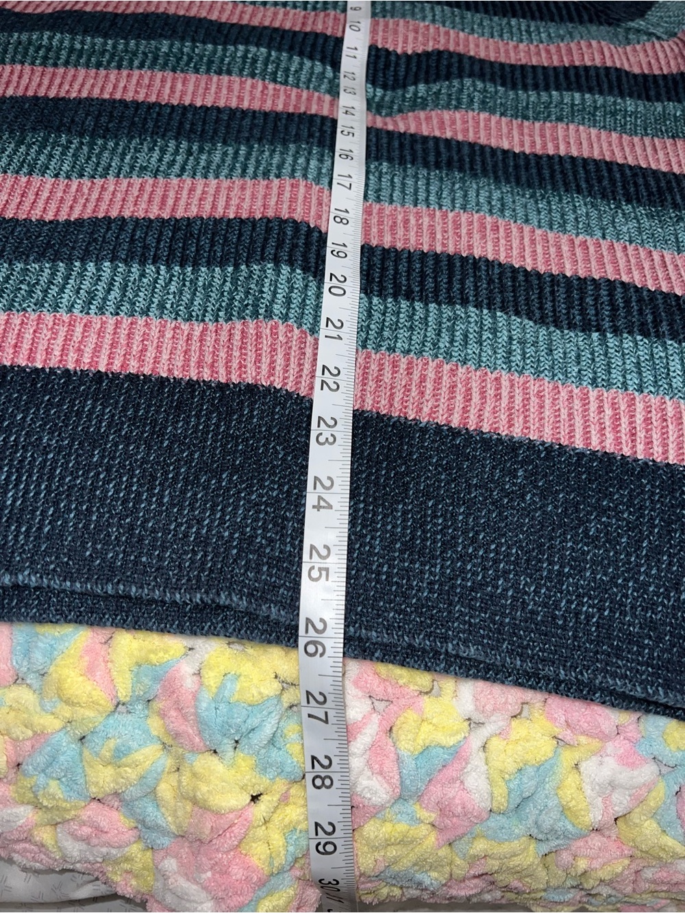 L.L. Bean Womens L Pullover Crewneck Sweater Pink Navy Teal Striped Cotton Knit - Picture 6 of 7
